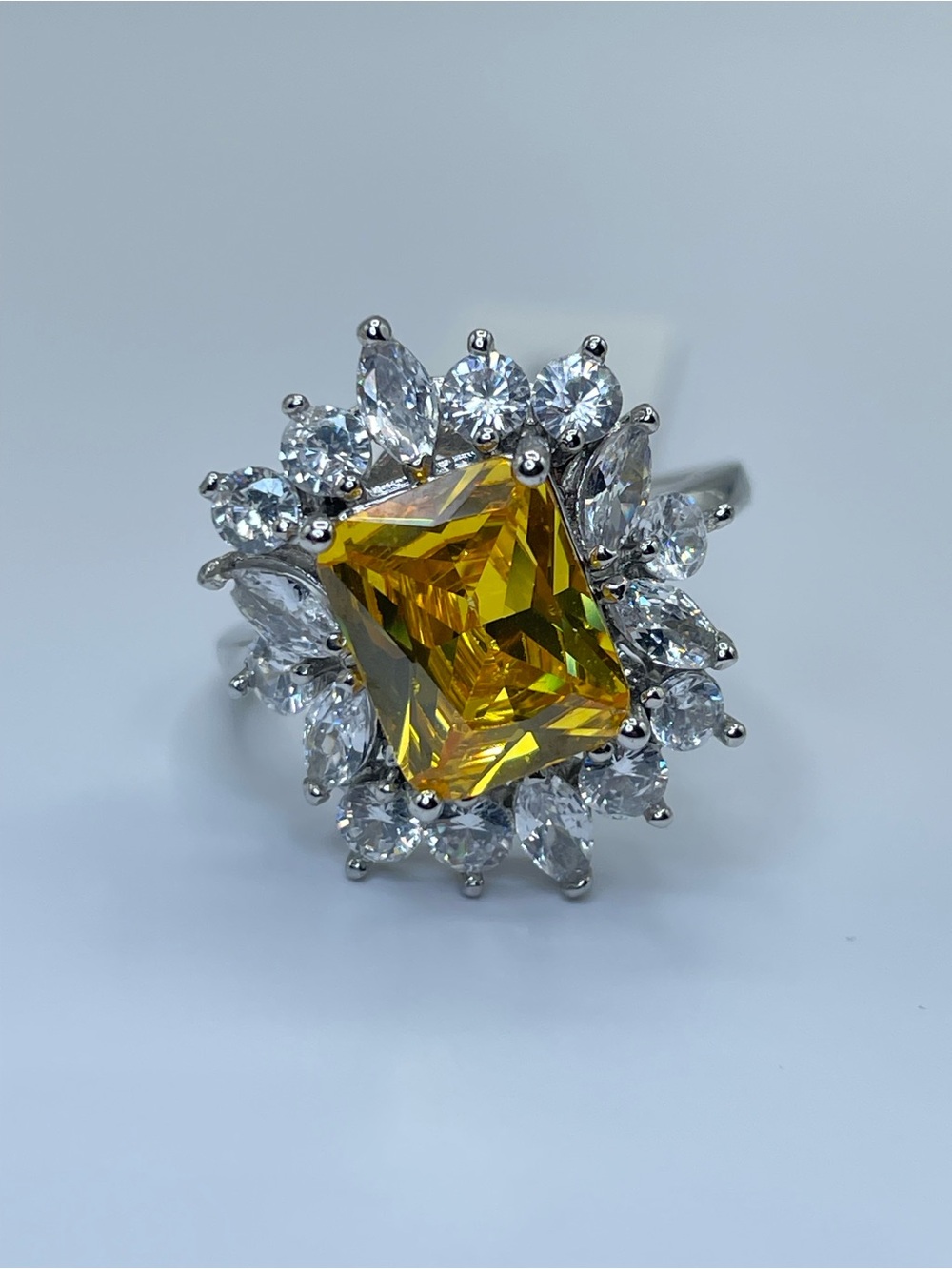 Swarovski Crystal Elements Yellow White Swarovski Elements Art Deco Ring Sz 7
